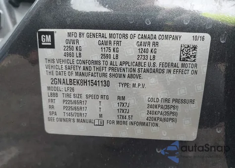 2017 Chevrolet Equinox Ls from USA, damaged, VIN 2GNALBEK8H1541130